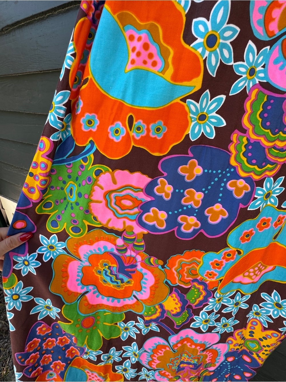 Late 1960s Early 1970s Psychedelic Floral Cotton Maxi Dress Sz XS - Picture 4 of 10